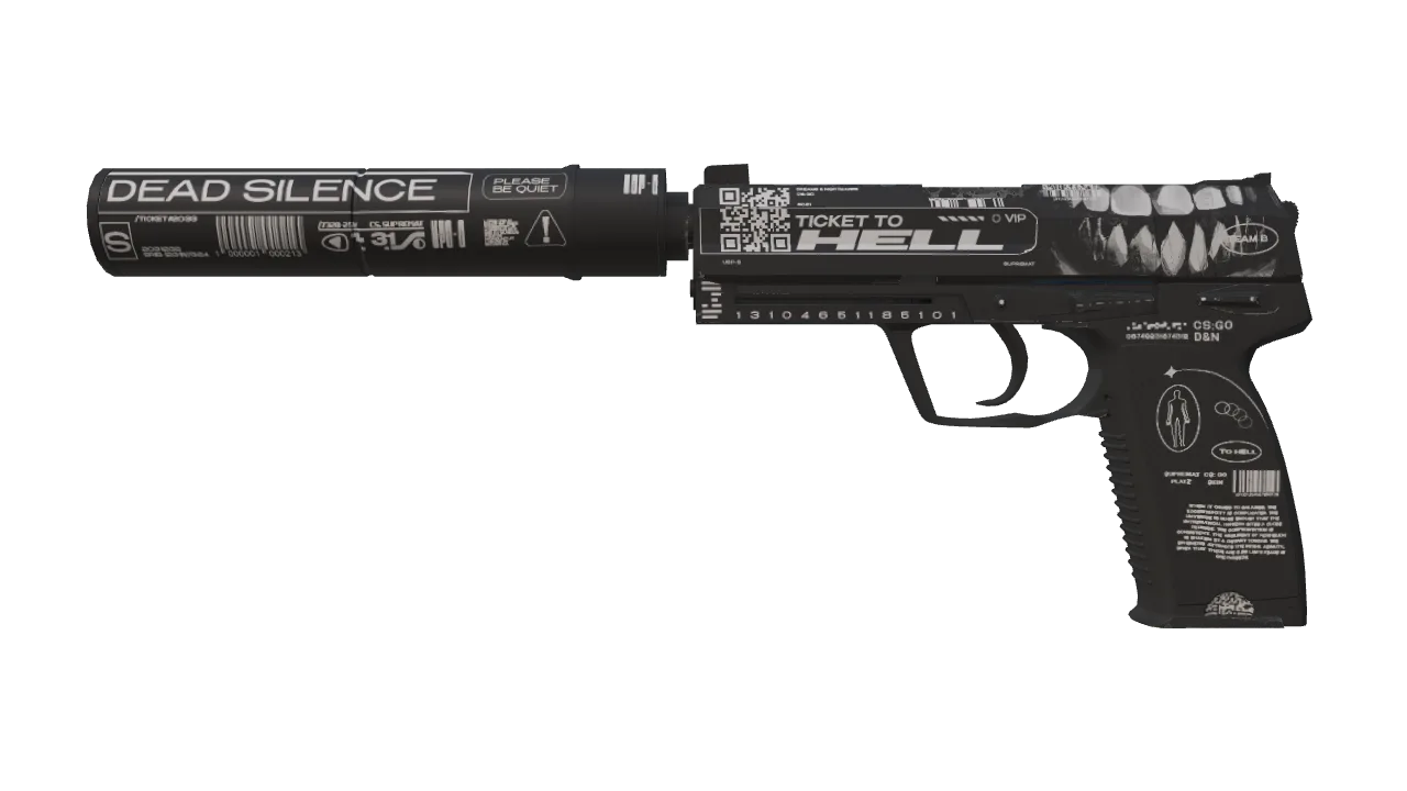 USP-S | Ticket to Hell (Factory New) — Dust II light, front