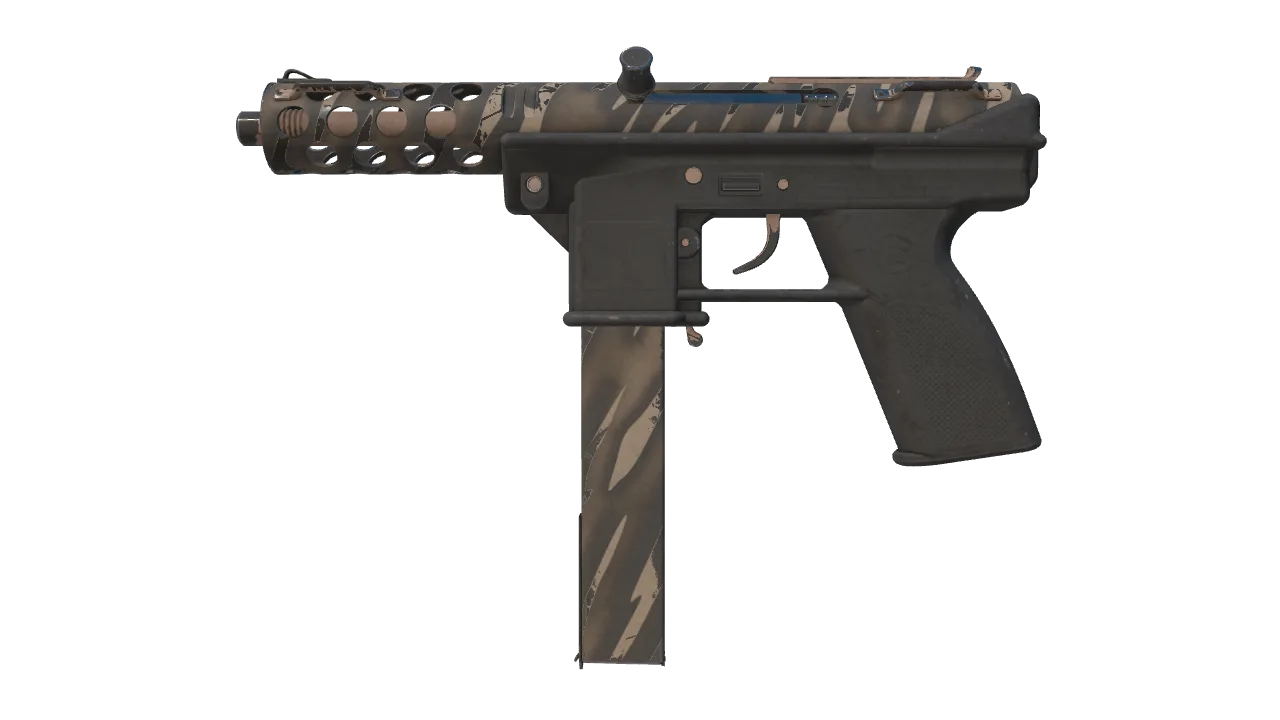 Tec-9 | Tiger Stencil (Well-Worn) — Dust II light, front