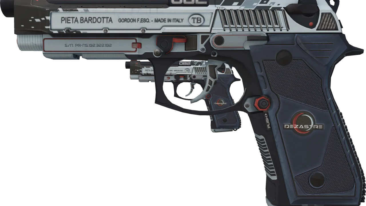 Dual Berettas | Dezastre (Minimal Wear) — Dust II light, front