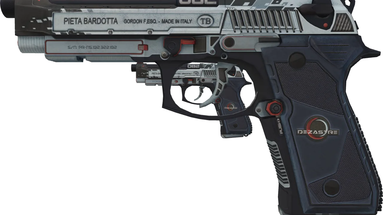 Dual Berettas | Dezastre (Well-Worn) — Dust II light, front