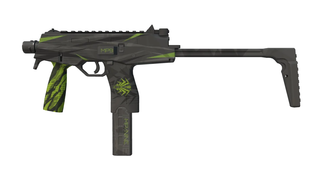 MP9 | Deadly Poison (Factory New) — Dust II light, front
