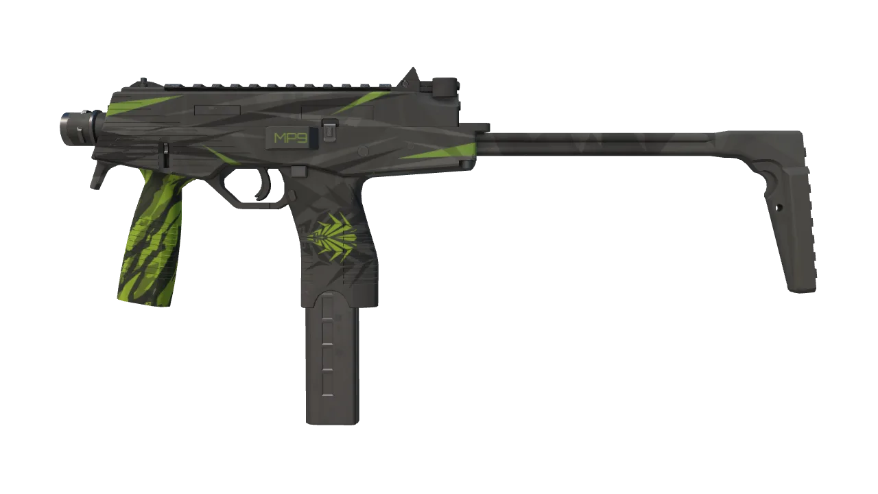 MP9 | Deadly Poison (Well-Worn) — Dust II light, front