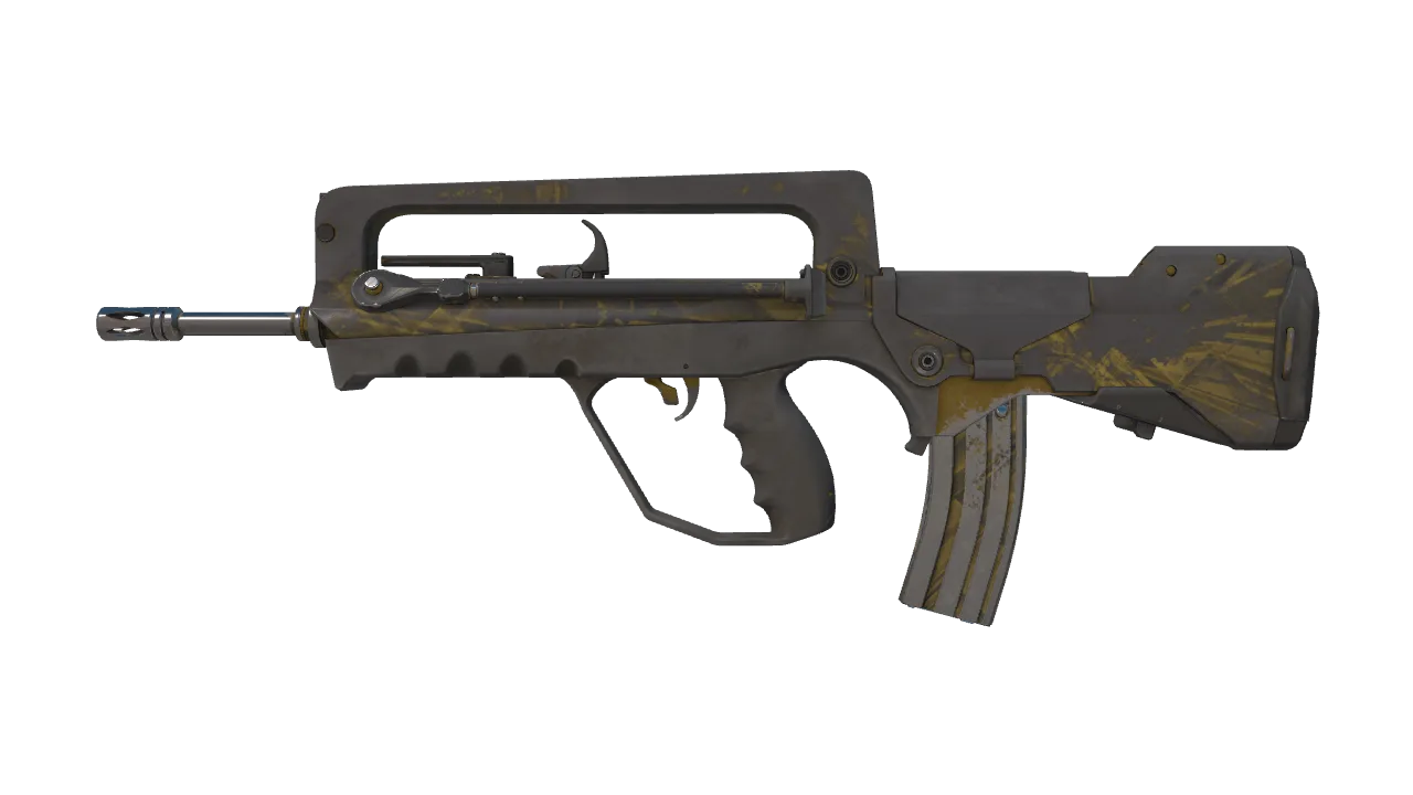 FAMAS | Byproduct (Battle-Scarred) — Dust II light, front