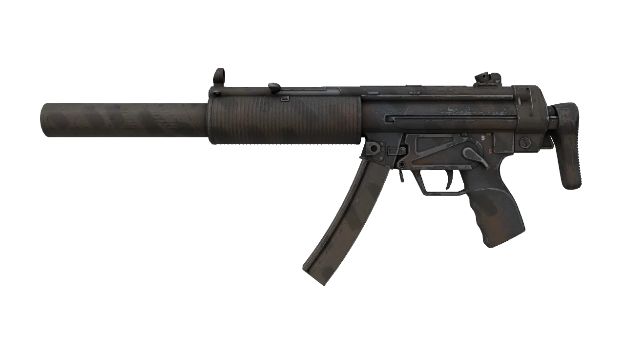 MP5-SD | Dirt Drop (Well-Worn) — Dust II light, front